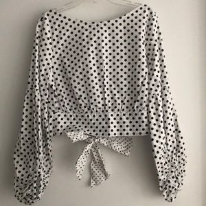 Zara Polka Dot Cropped Blouse with Bow